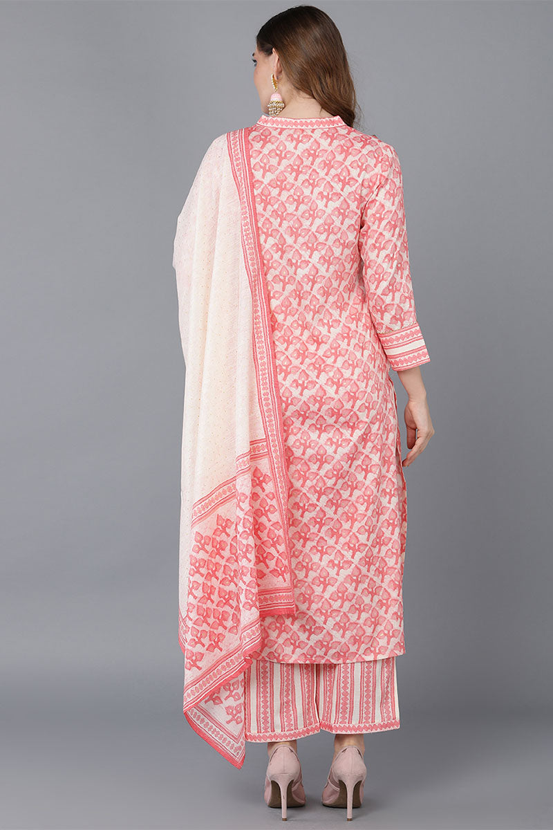 Peach Cotton Blend Straight Suit Set VKSKD1526 | DesiQlo