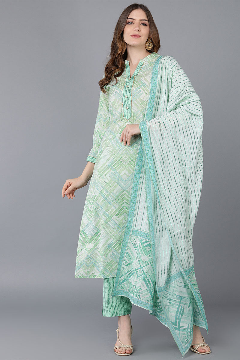 Green Poly Silk Straight Kurta Pant With Dupatta VKSKD1534 | DesiQlo
