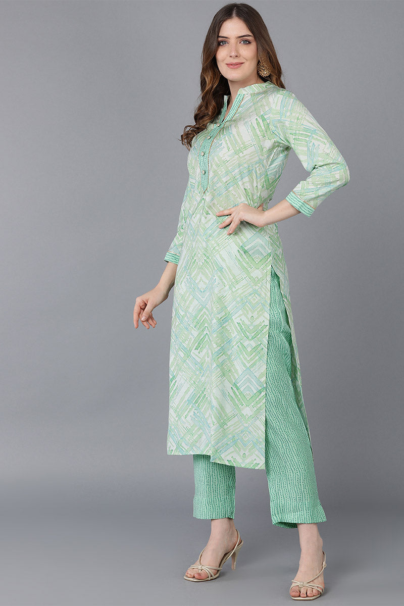 Green Poly Silk Straight Kurta Pant With Dupatta VKSKD1534 | DesiQlo