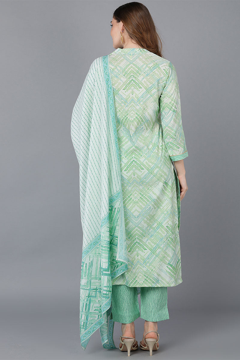Green Poly Silk Straight Kurta Pant With Dupatta VKSKD1534 | DesiQlo