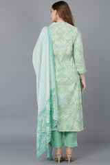  Women Sea Green Poly Silk Kurta Trousers With Dupatta