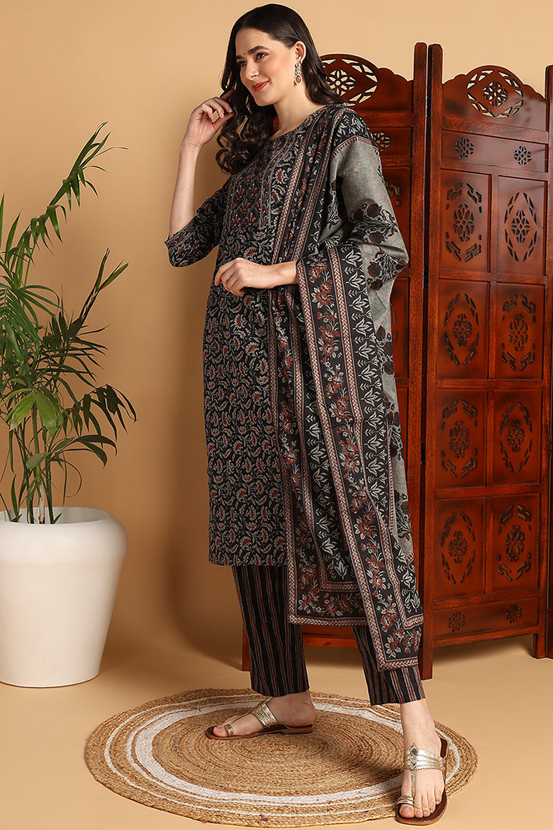 DesiQlo Women Cotton Indian Ethnic Set - Black