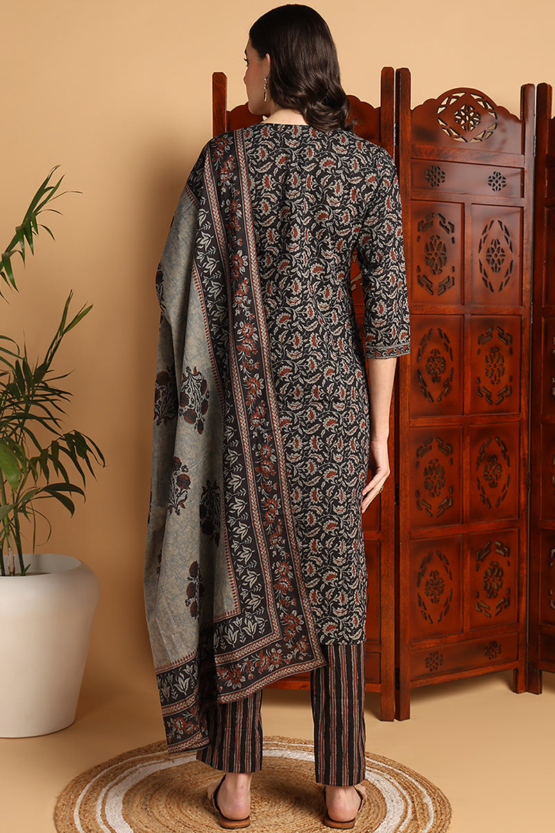 DesiQlo Women Cotton Indian Ethnic Set - Black