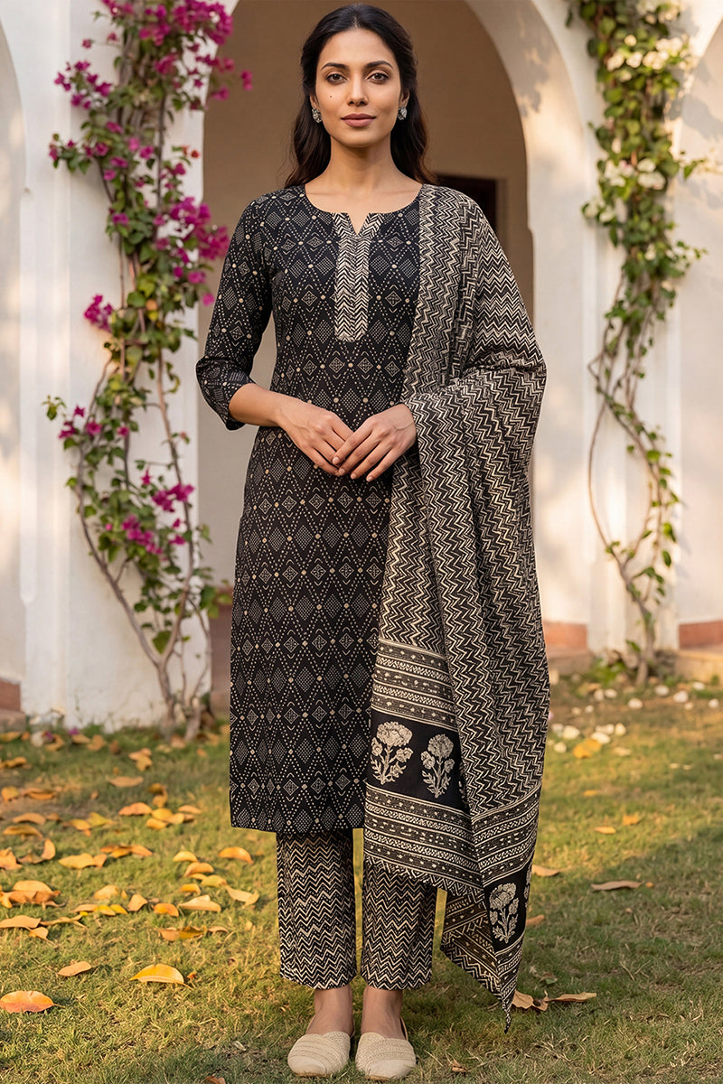 DesiQlo Women Rayon Indian Ethnic Set - Black VKSKD2151
