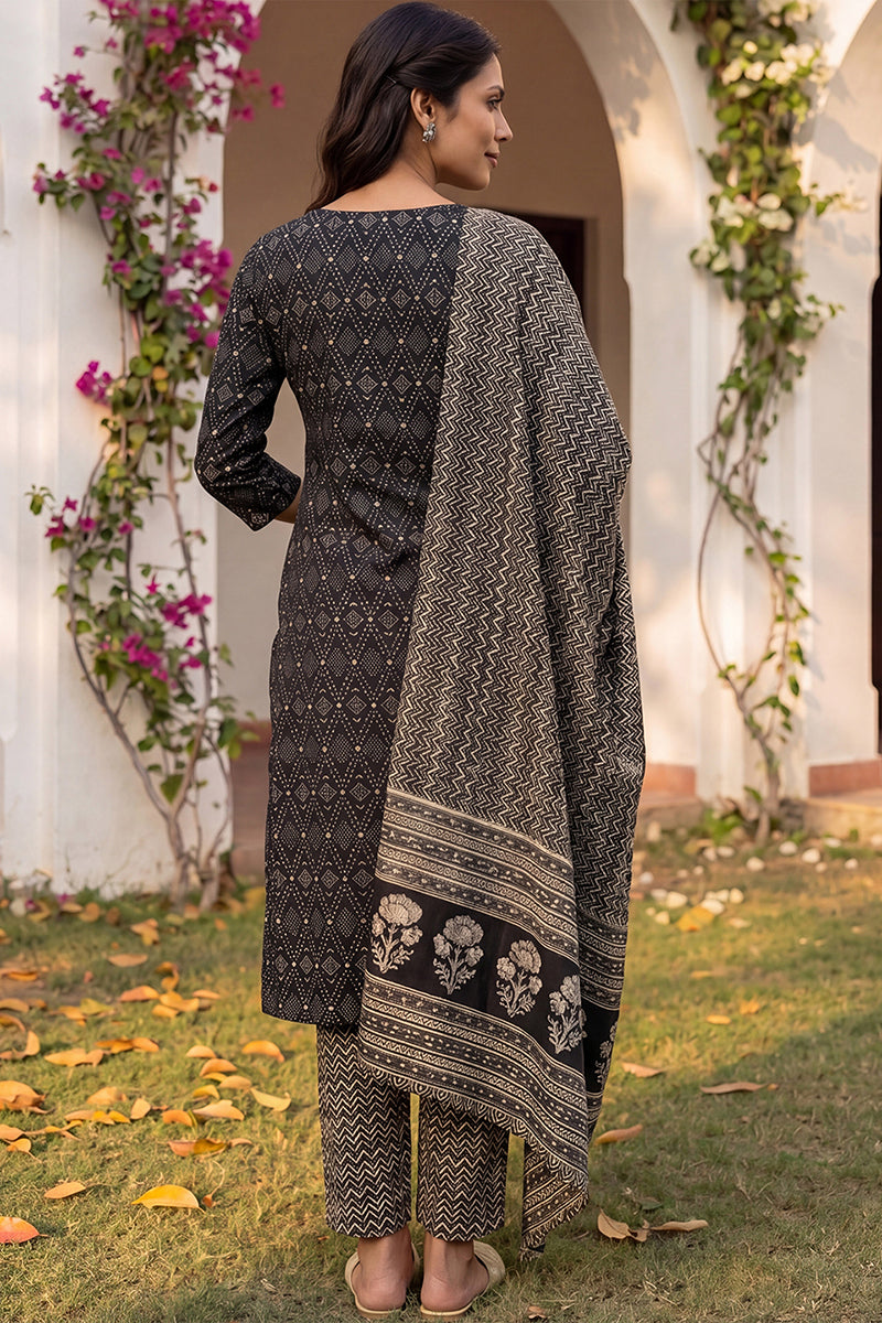 DesiQlo Women Rayon Indian Ethnic Set - Black VKSKD2151