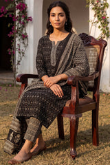 Black Rayon Blend Geometric Printed Straight Suit Set VKSKD2151