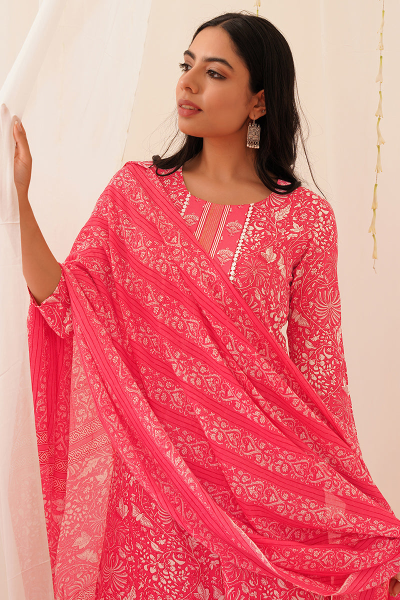 DesiQlo Women Rayon Indian Ethnic Set - Pink VKSKD2157