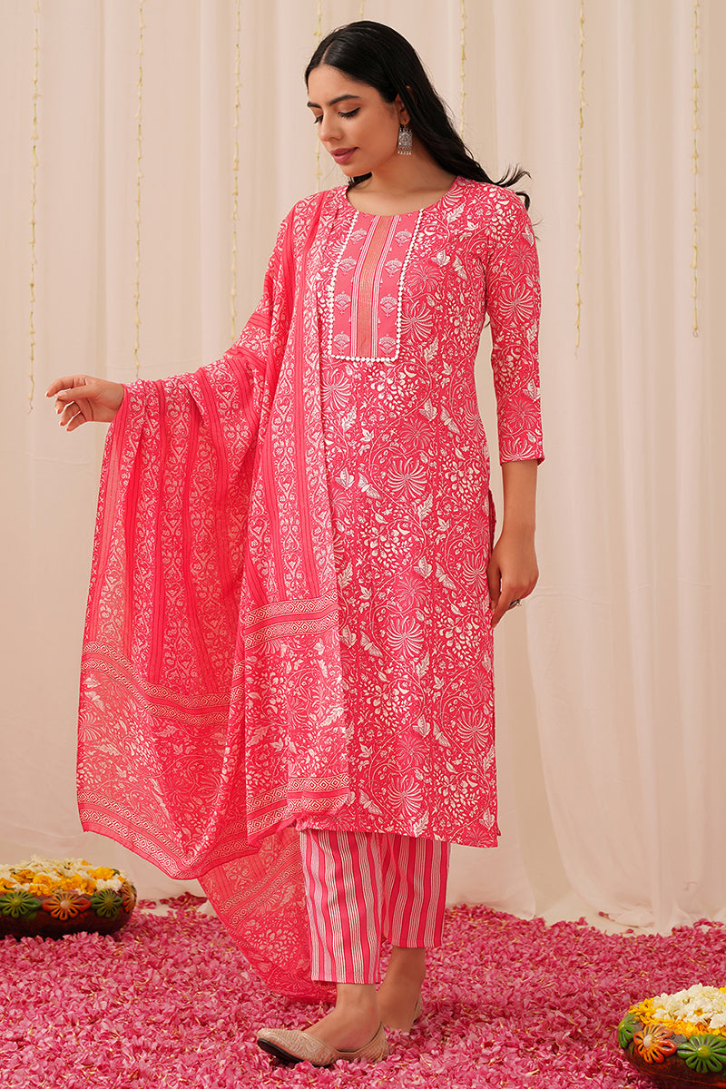 DesiQlo Women Rayon Indian Ethnic Set - Pink VKSKD2157
