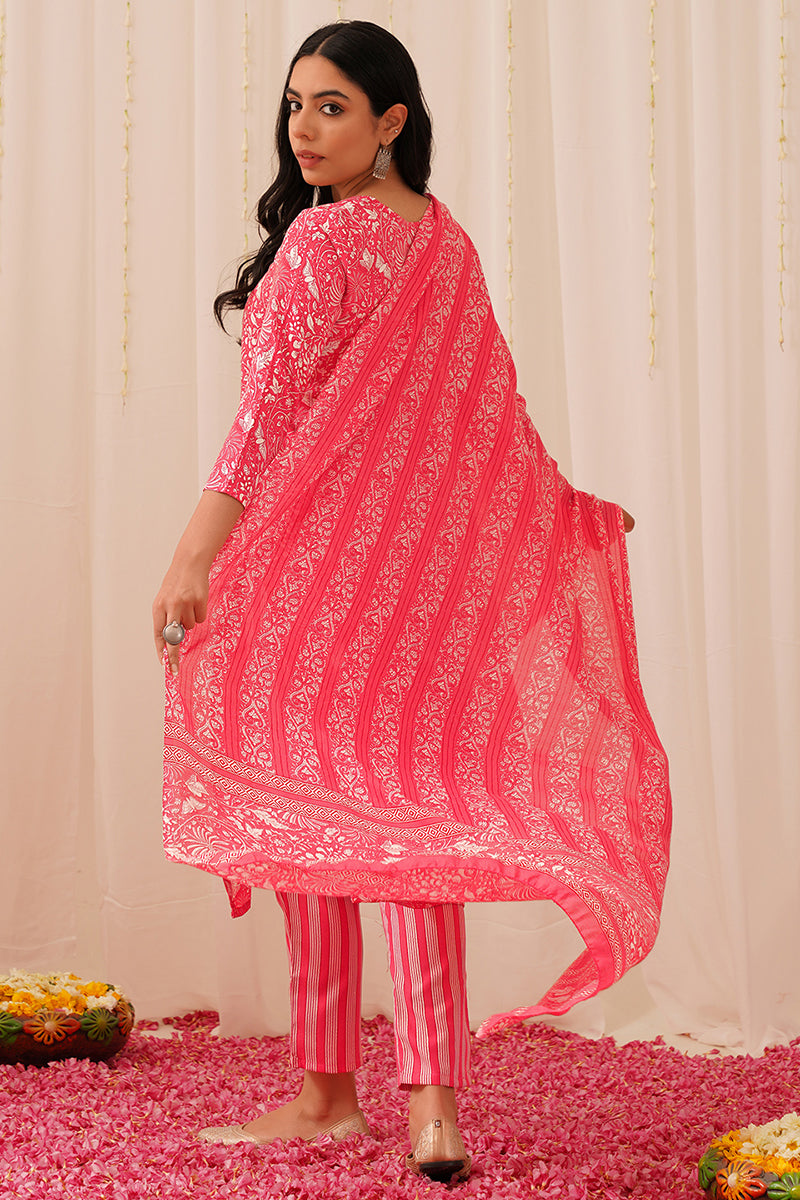 DesiQlo Women Rayon Indian Ethnic Set - Pink VKSKD2157