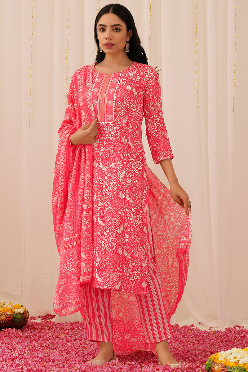 DesiQlo Women Rayon Indian Ethnic Set - Pink VKSKD2157