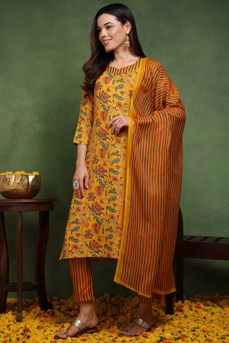 DesiQlo Women Rayon Indian Ethnic Set - Yellow VKSKD2162