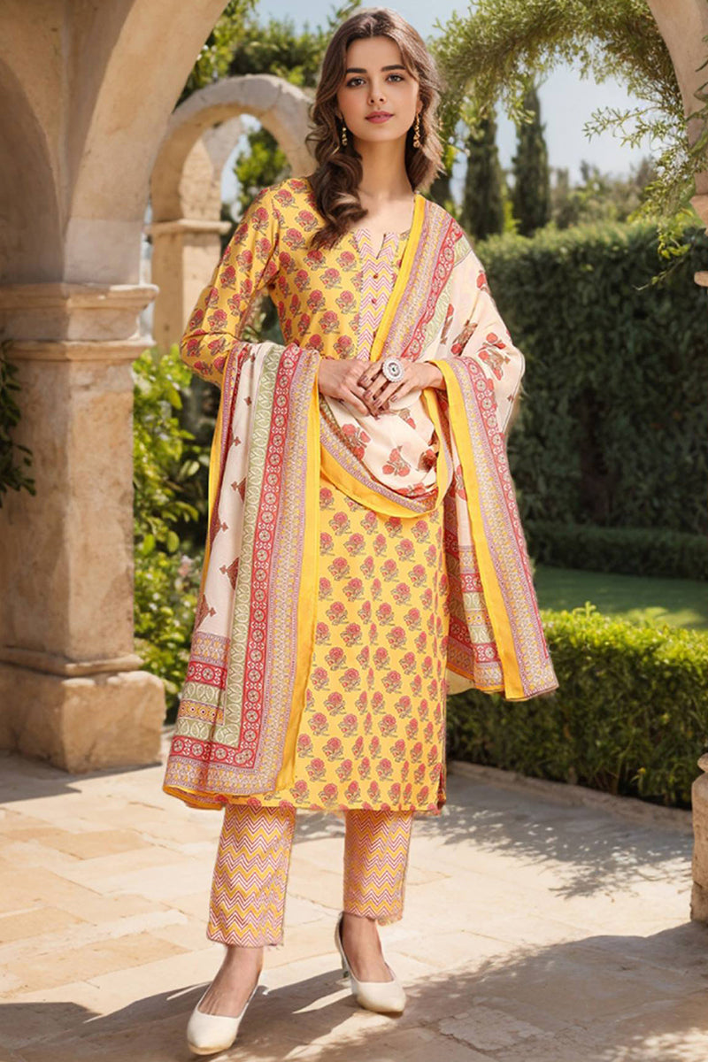 DesiQlo Women Cotton Blend Indian Ethnic Set - Yellow