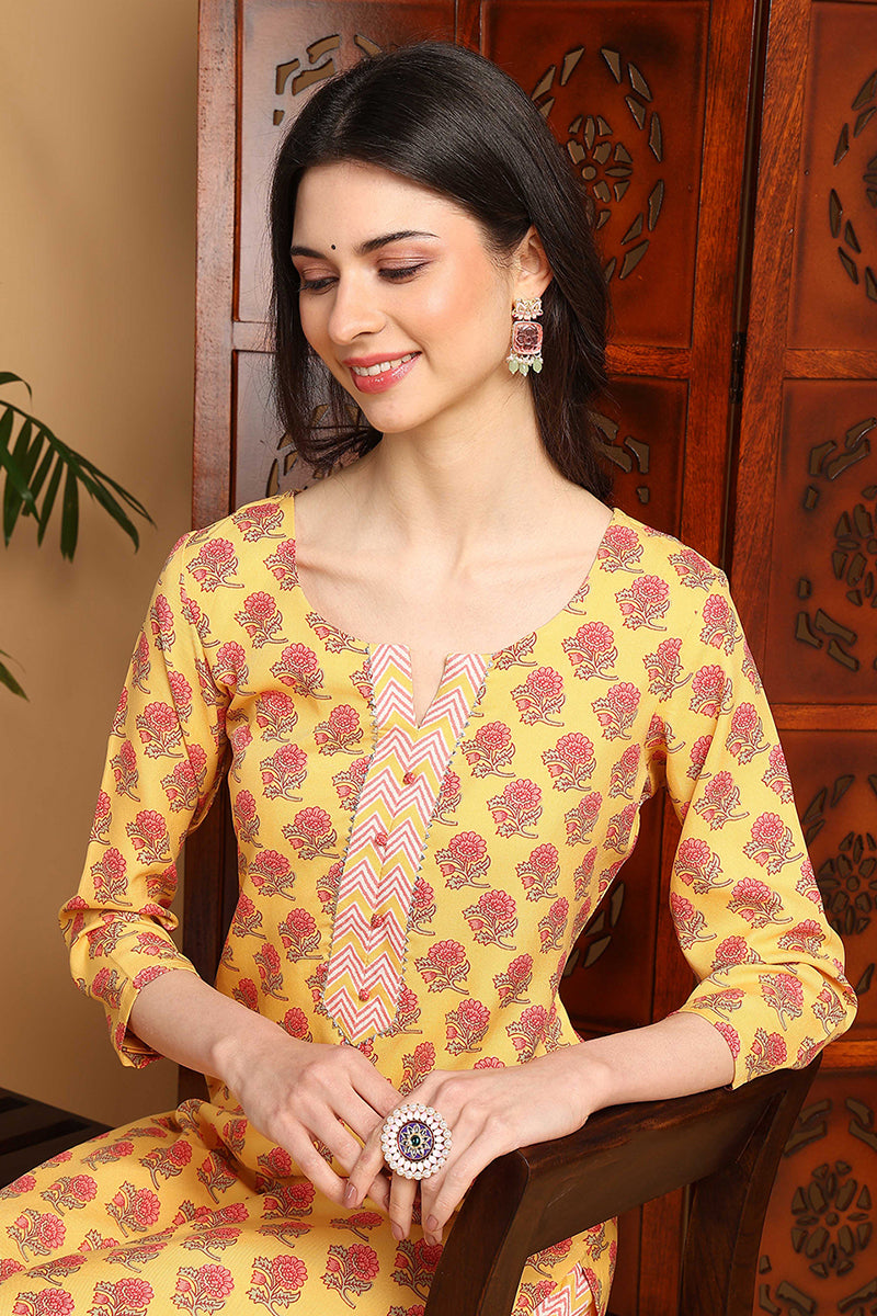 DesiQlo Women Cotton Blend Indian Ethnic Set - Yellow