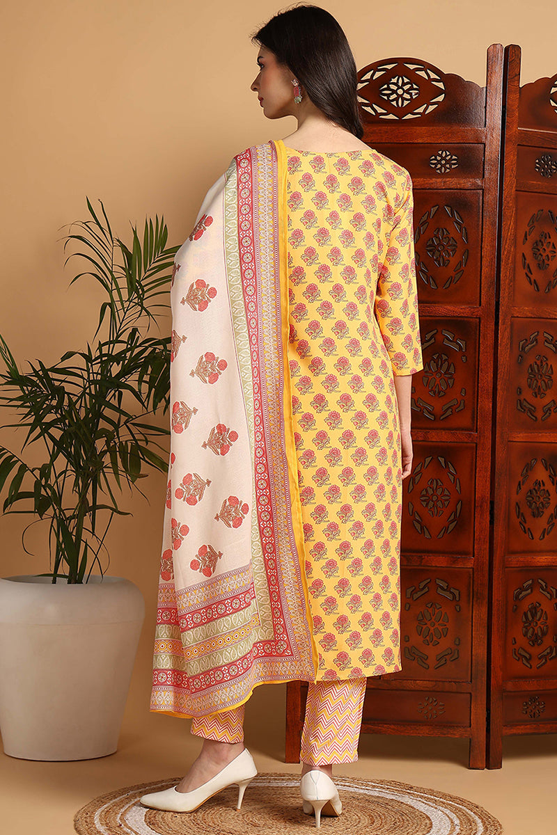 DesiQlo Women Cotton Blend Indian Ethnic Set - Yellow