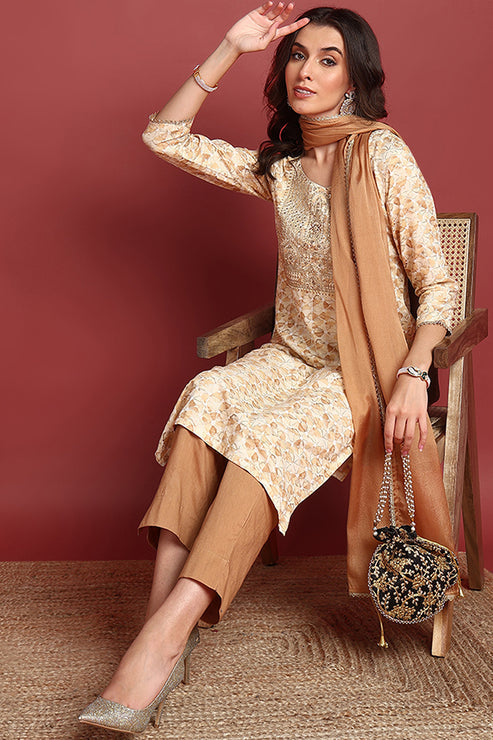 Abstract Brown Viscose Kurti Set: Indian Ethnic Lehenga