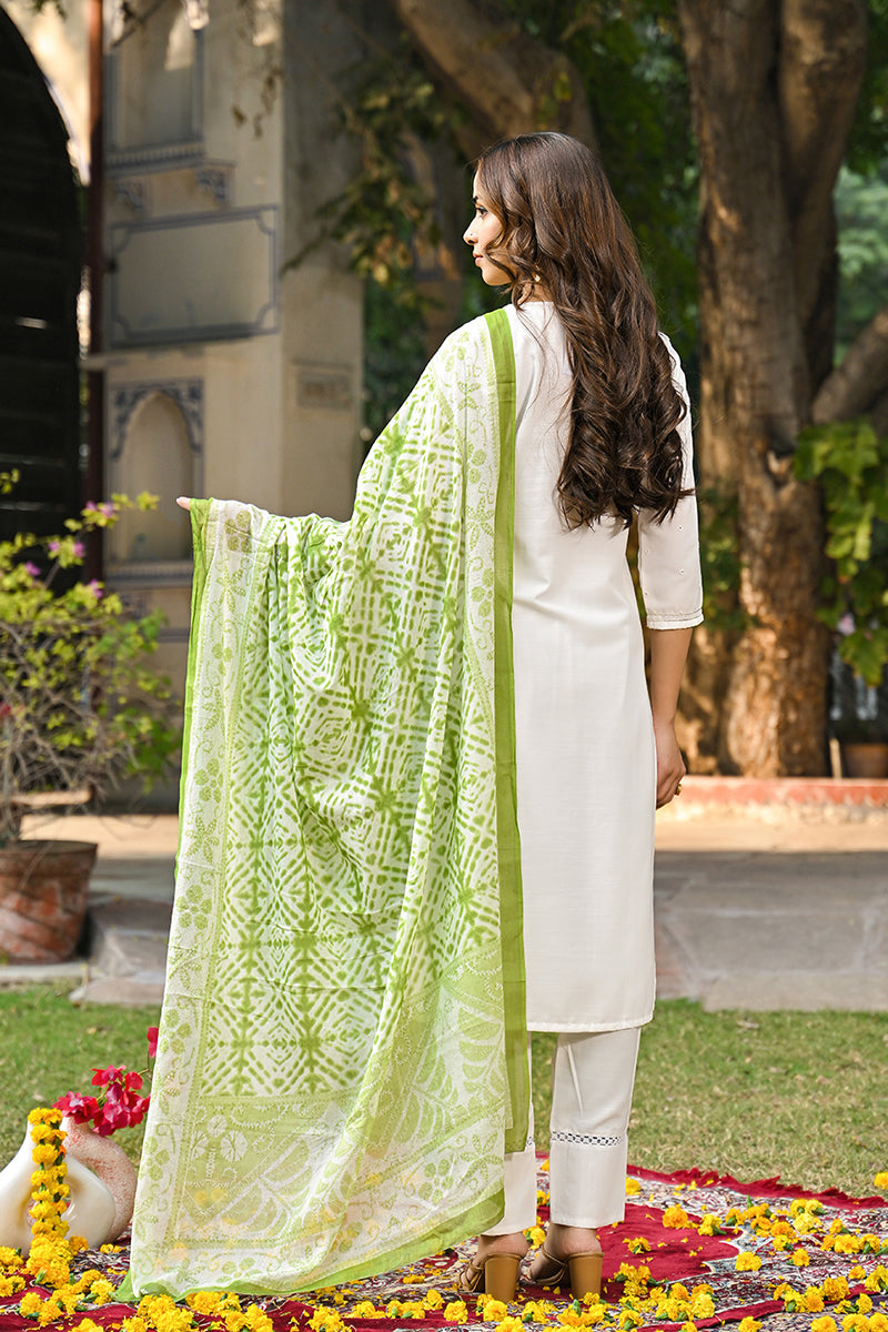 Green Rayon Blend Solid Embroidered Straight Suit Set VKSKD2215GRN | D