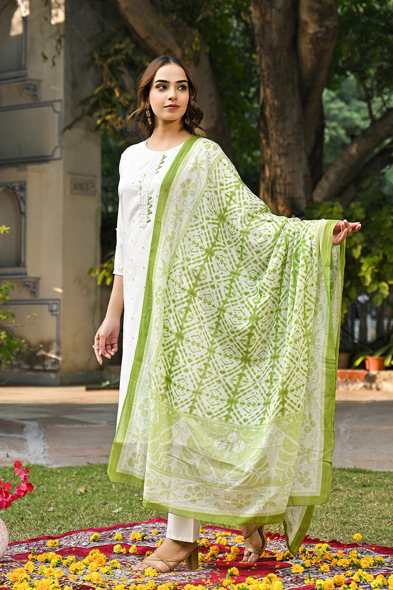 Green Rayon Blend Solid Embroidered Straight Suit Set VKSKD2215GRN | D