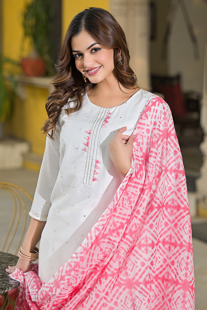 Pink Rayon Blend Solid Embroidered Straight Suit Set VKSKD2215PNK | De