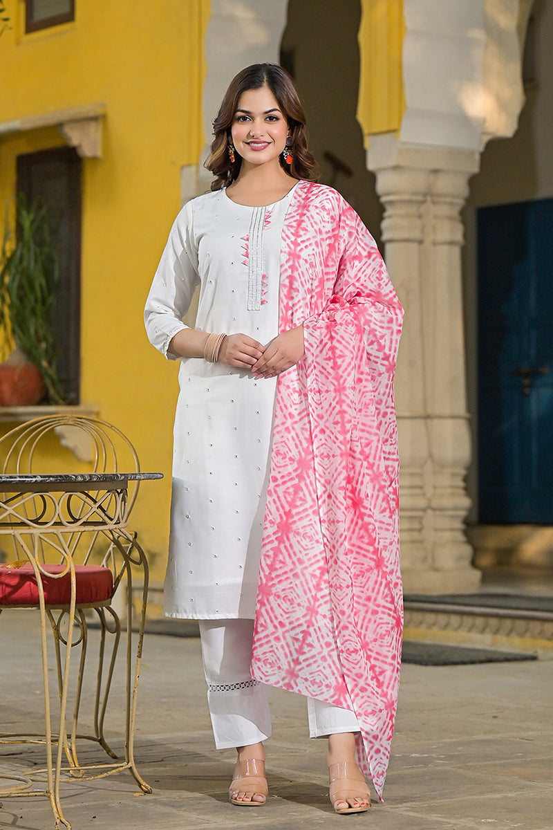 Pink Rayon Blend Solid Embroidered Straight Suit Set VKSKD2215PNK | De