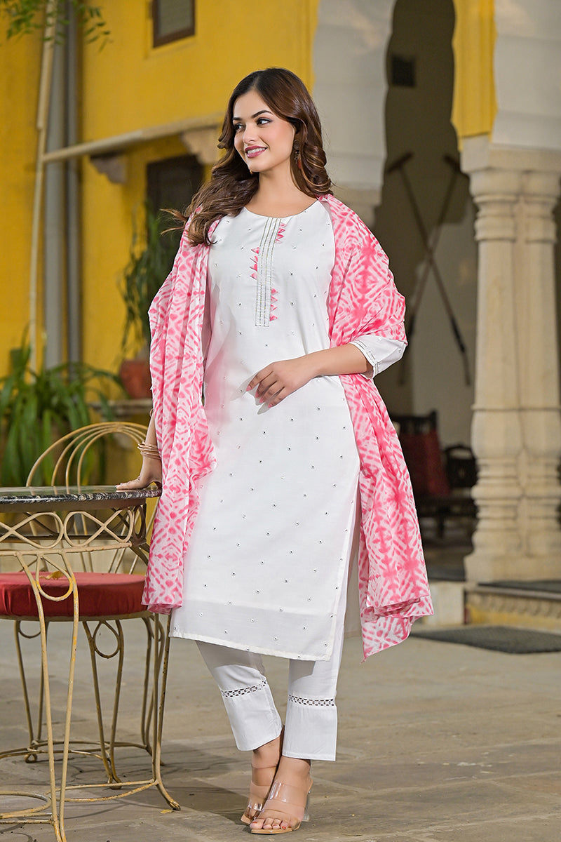 Pink Rayon Blend Solid Embroidered Straight Suit Set VKSKD2215PNK | De