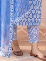 Women Blue Viscose Rayon Paisley Printed Straight Kurta Trouser With Dupatta-VKSKD2219BLU