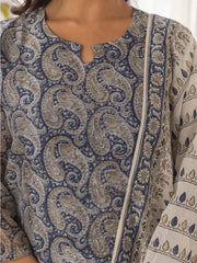 Women Navy Blue Viscose Rayon Paisley Printed Straight Kurta Palazzo With Dupatta-VKSKD2221BLU