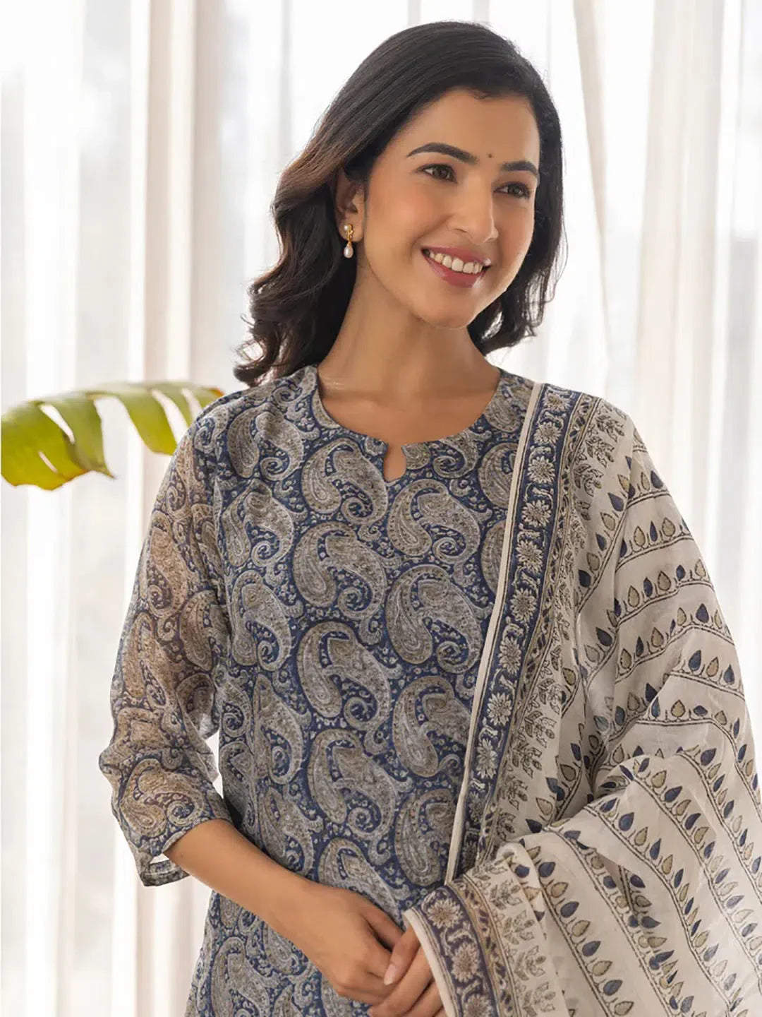 Navy Paisley Kurta Palazzo Set | Women's Viscose Rayon Outfit