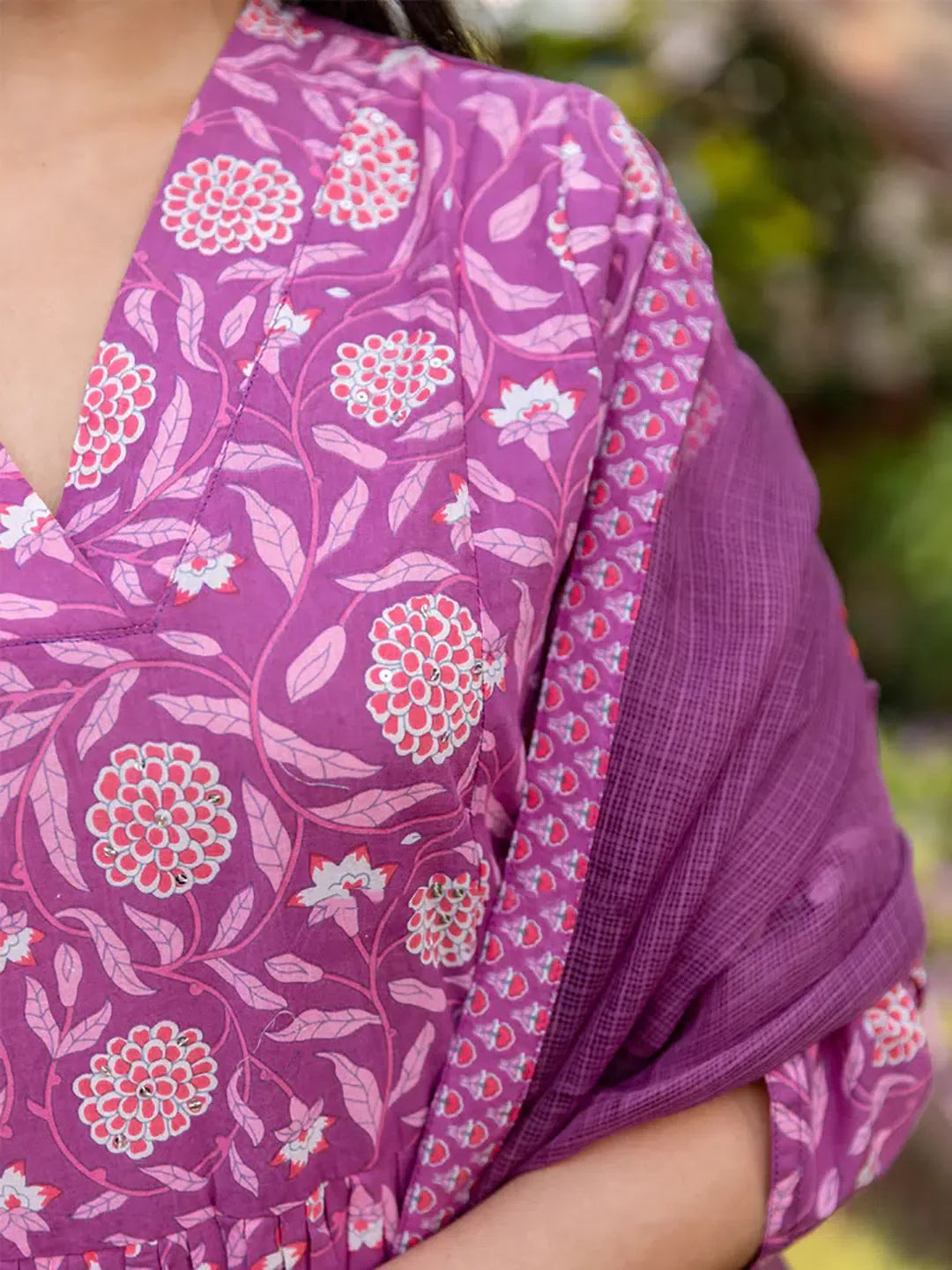 Purple Floral Kurta Set with Dupatta | Women's Indian Kurta - Style 1