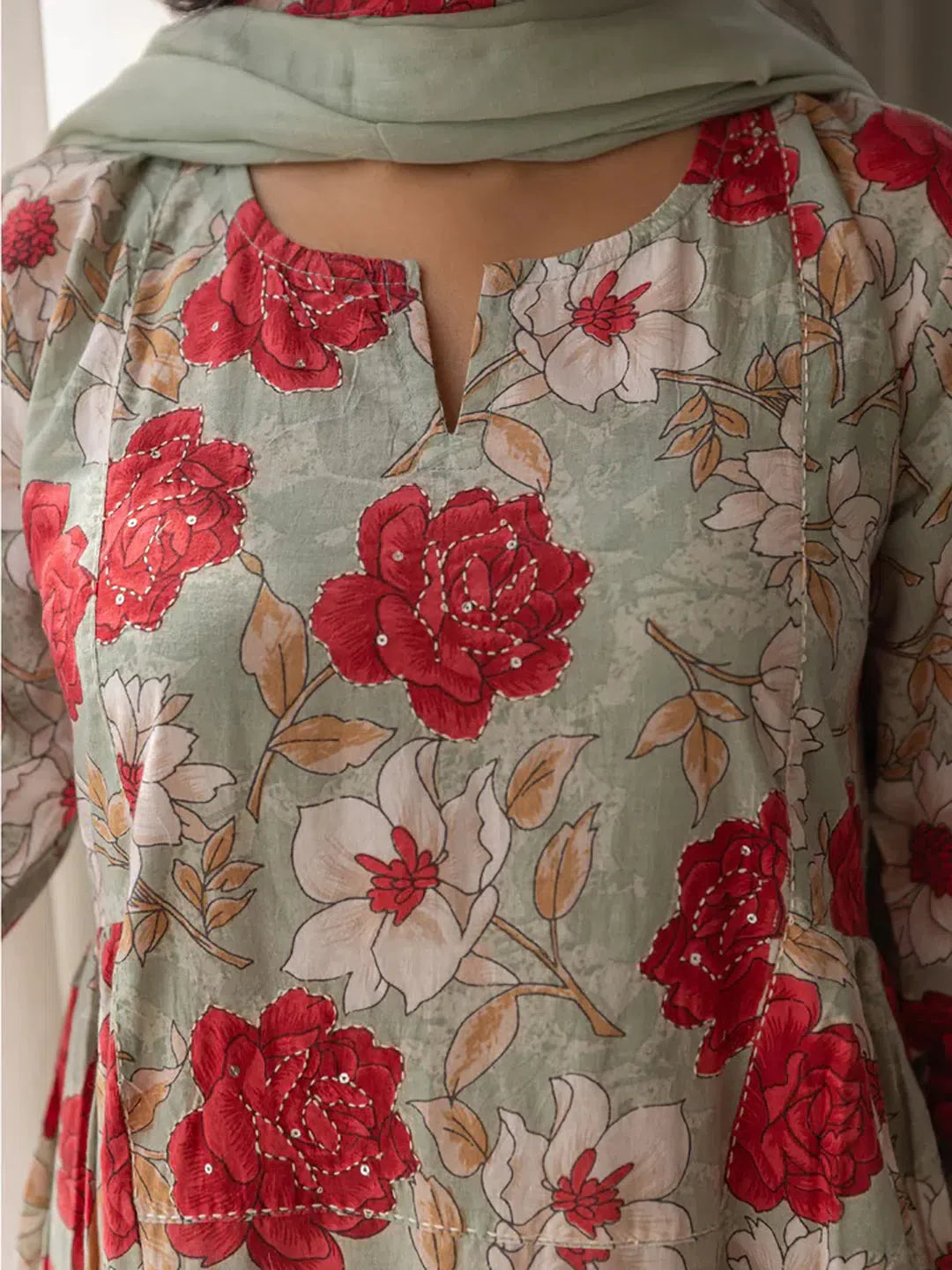 Sea Green Floral Women's Kurta and Palazzo Set | Viscose