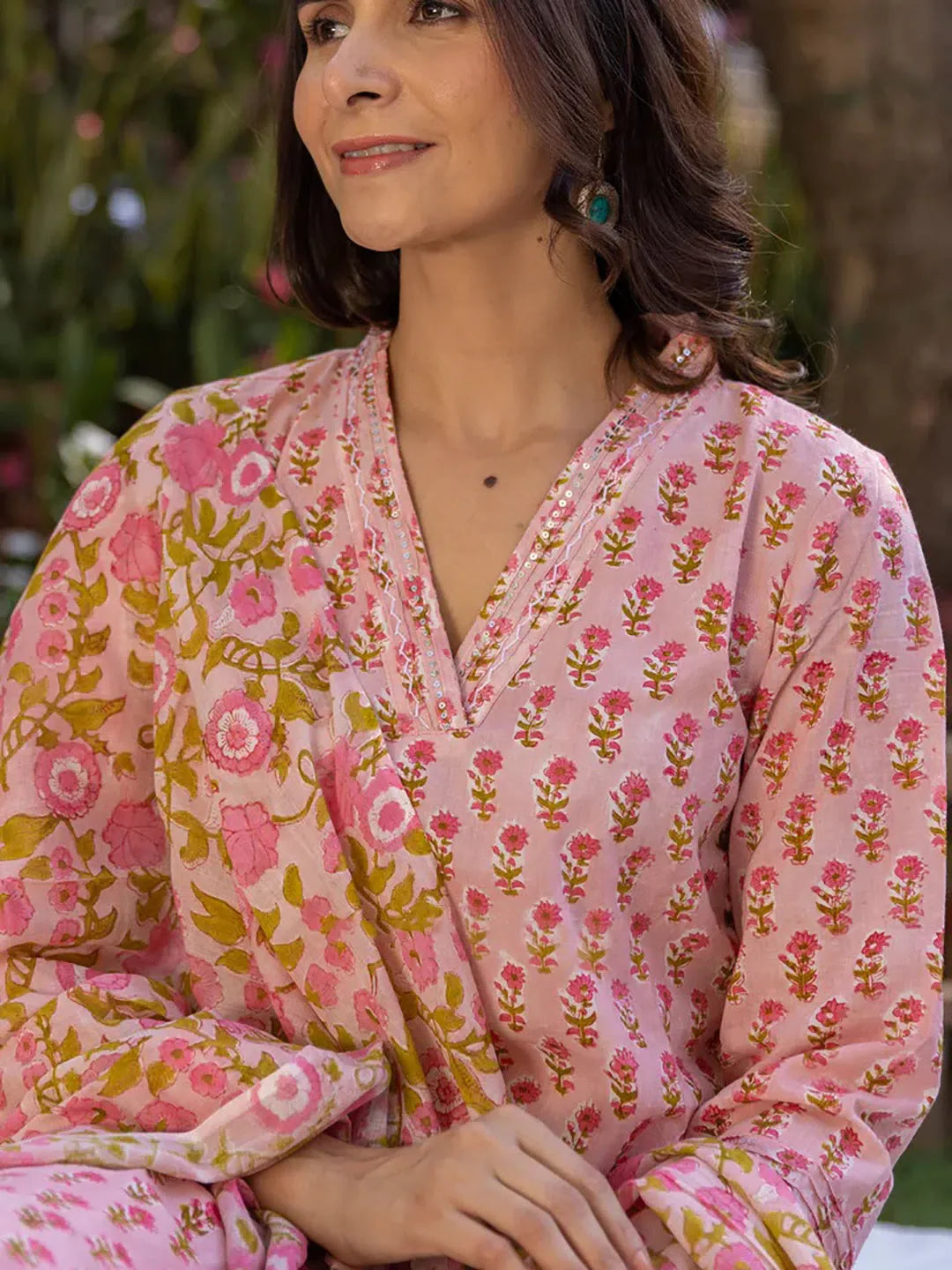 Pink Floral Kurta and Palazzo Set | Viscose Rayon Fabric