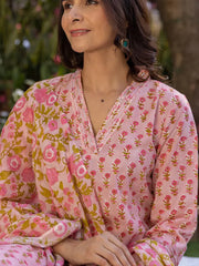 Women Pink Viscose Rayon Floral Printed Straight Kurta Palazzo With Dupatta-VKSKD2224PNK