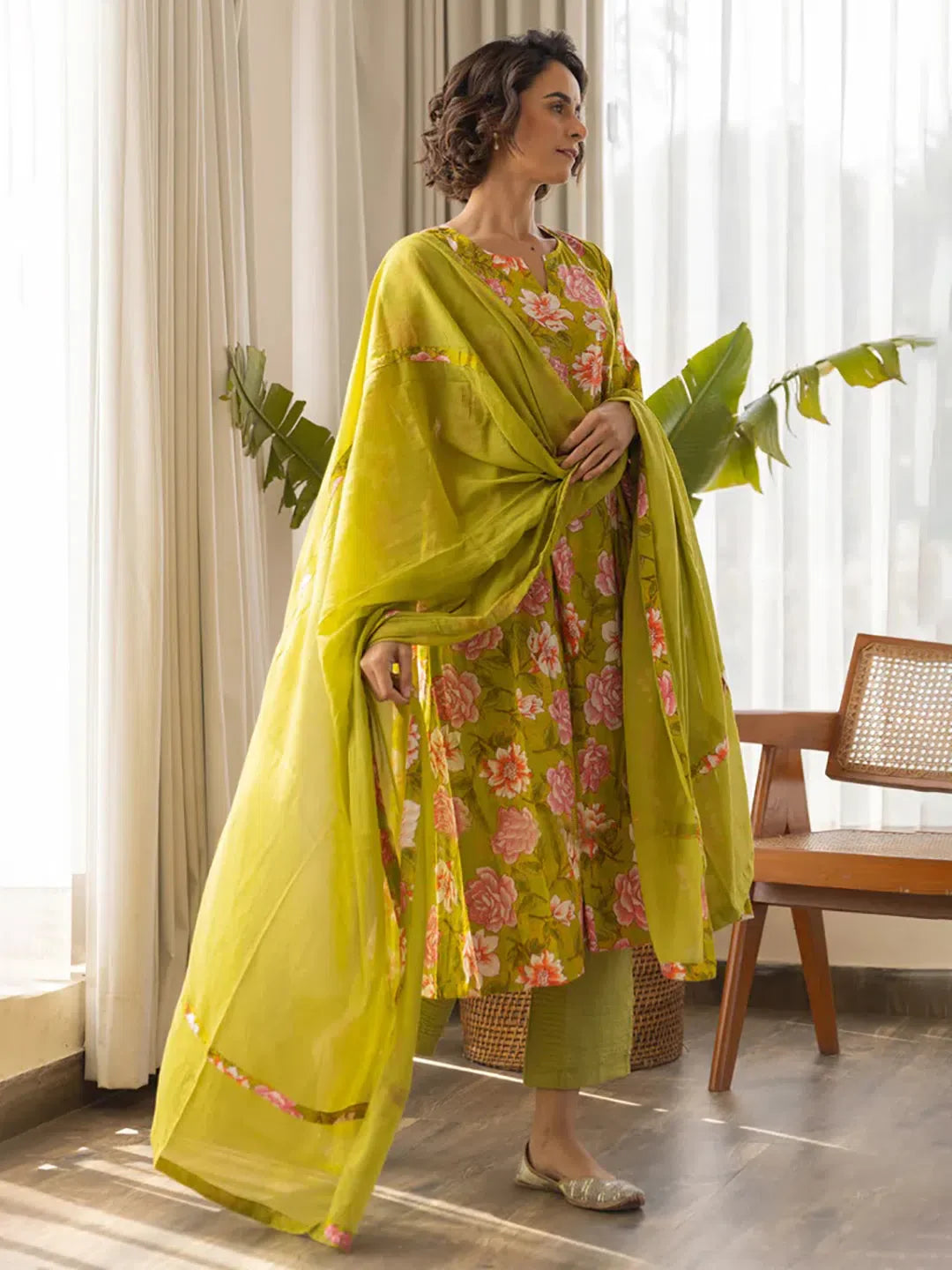 Green Floral Kurta Palazzo Set | Women's Rayon Outfit