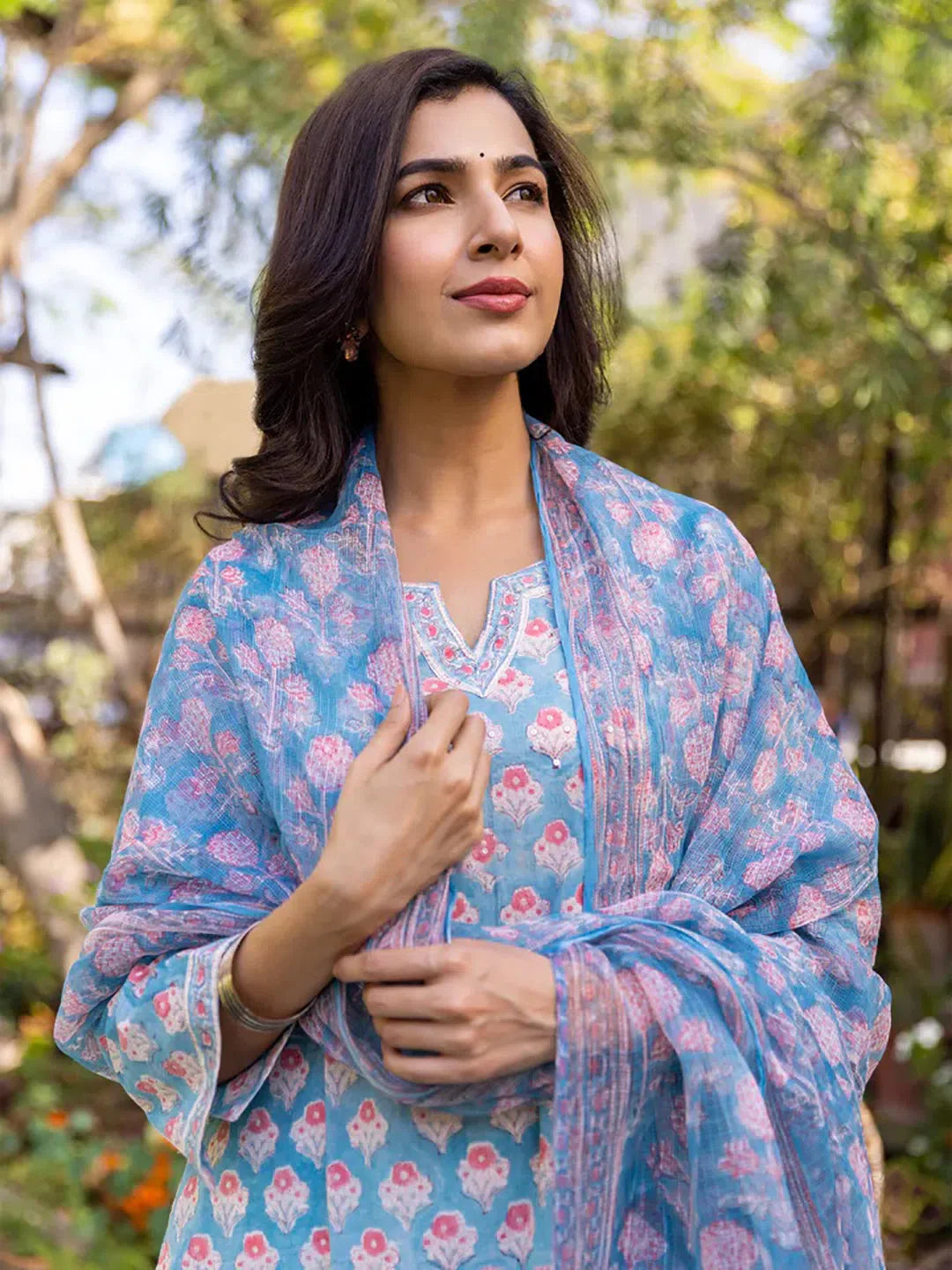 Blue Floral Kurta Salwar Dupatta Set | Women's Designer Kurta ...