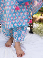 Women Blue Viscose Rayon Floral Printed Straight Kurta Salwar With Dupatta-VKSKD2225BLU