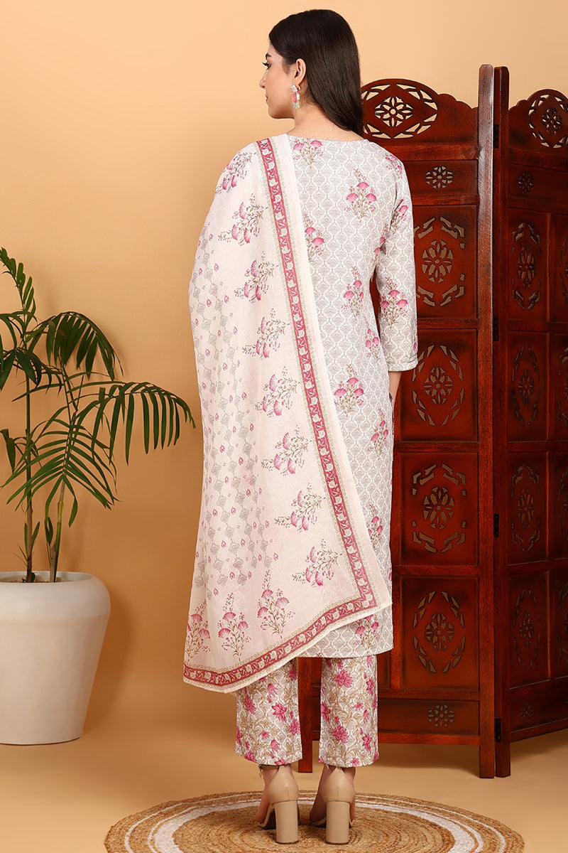 Pink Rayon Blend Floral Straight Printed Suit Set VKSKD2232 | DesiQlo