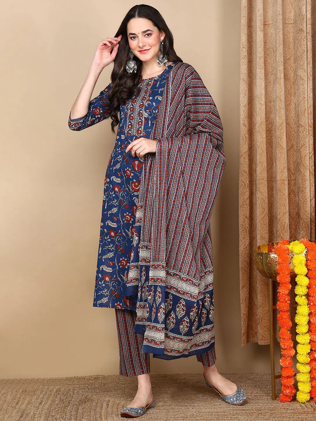 Blue Floral Kurta Set with Dupatta | Indian Kurta Sets