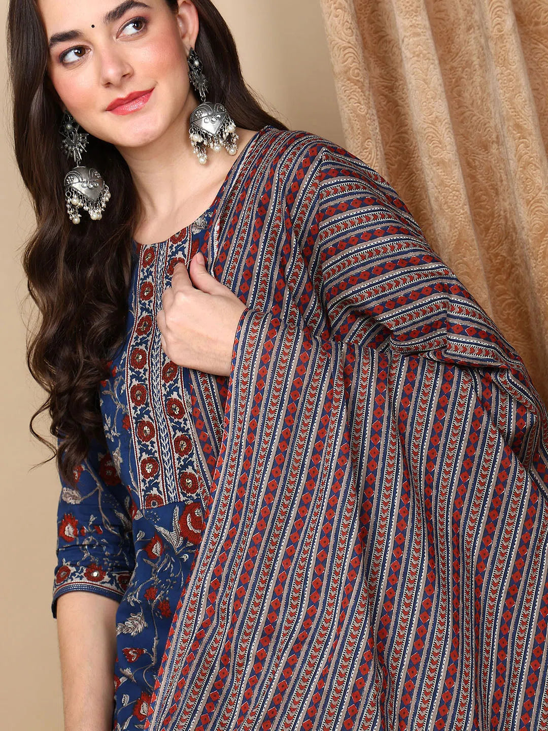 Blue Floral Kurta Set with Dupatta | Indian Kurta Sets