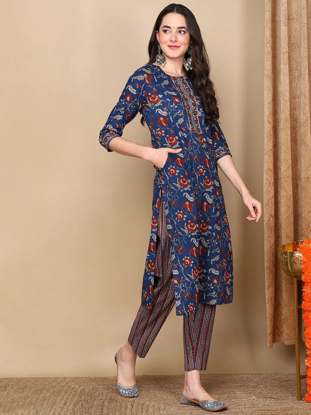 Blue Floral Kurta Set with Dupatta | Indian Kurta Sets