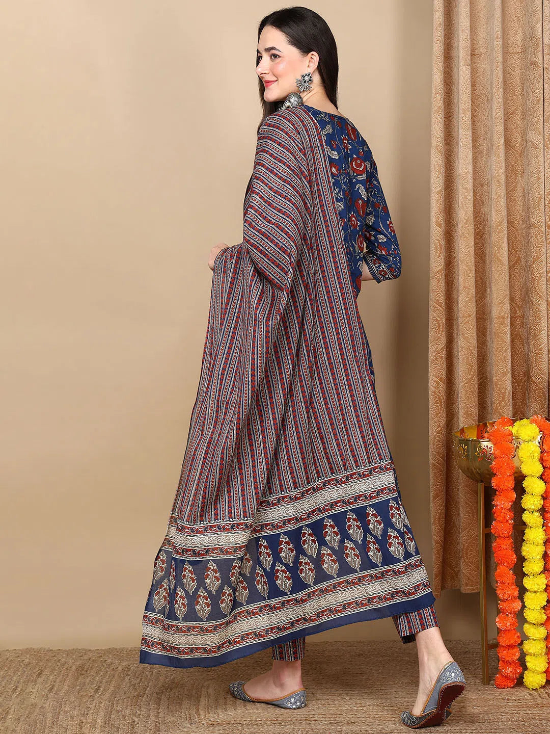 Blue Floral Kurta Set with Dupatta | Indian Kurta Sets