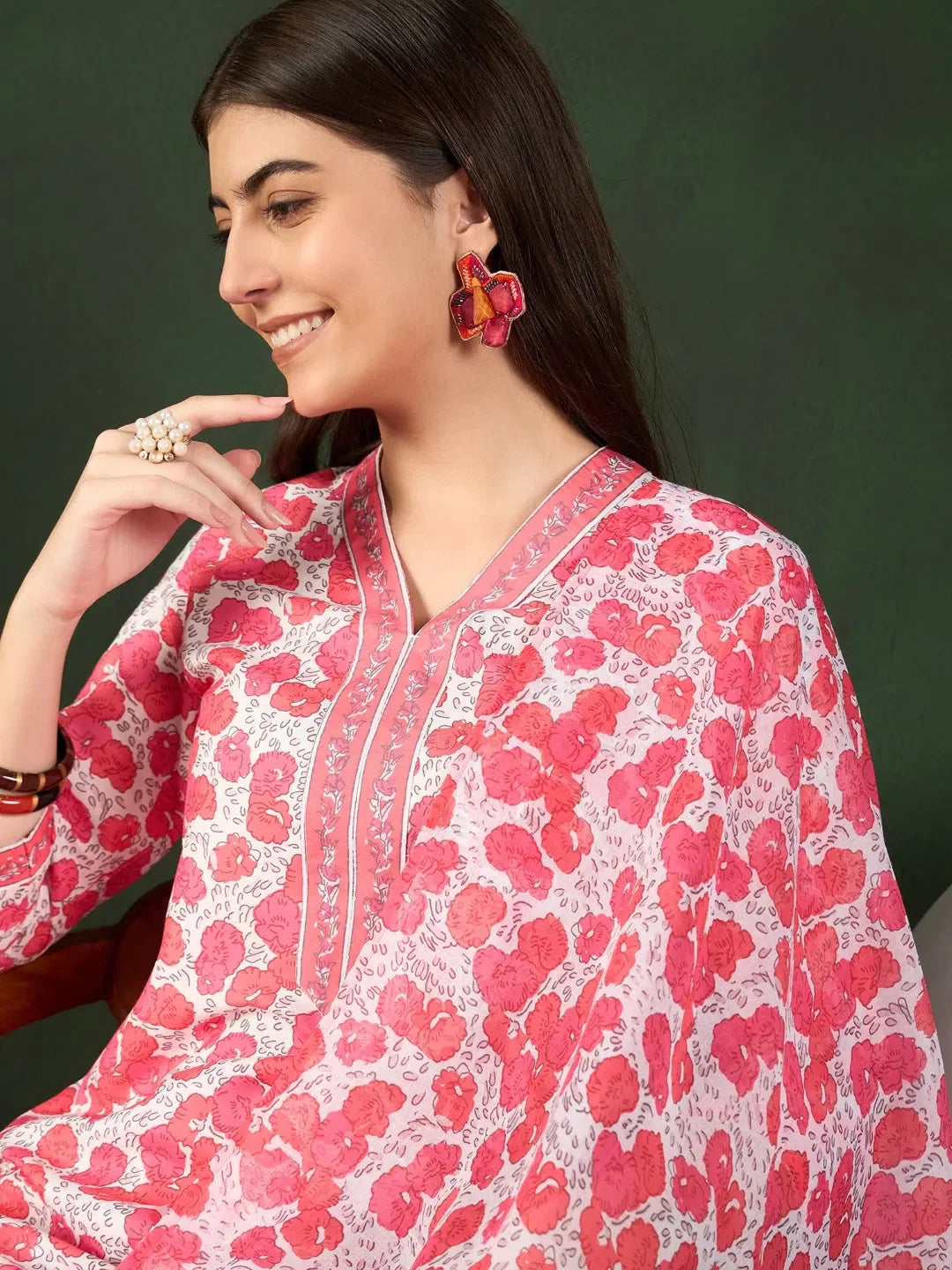 Ethnic White Floral Kurta Set with Dupatta | Women's Cotton Kurta Sets