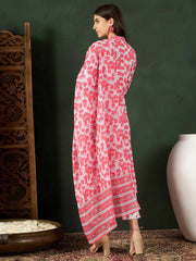 Women White Rayon Blend Floral Printed Straight Kurta Trouser With Dupatta-VKSKD2240