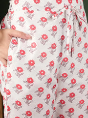 Women White Rayon Blend Floral Printed Straight Kurta Trouser With Dupatta-VKSKD2240