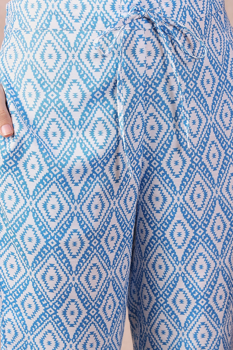 Blue Rayon Blend Floral Printed Straight Trouser Bottom Suit Set VKSKD