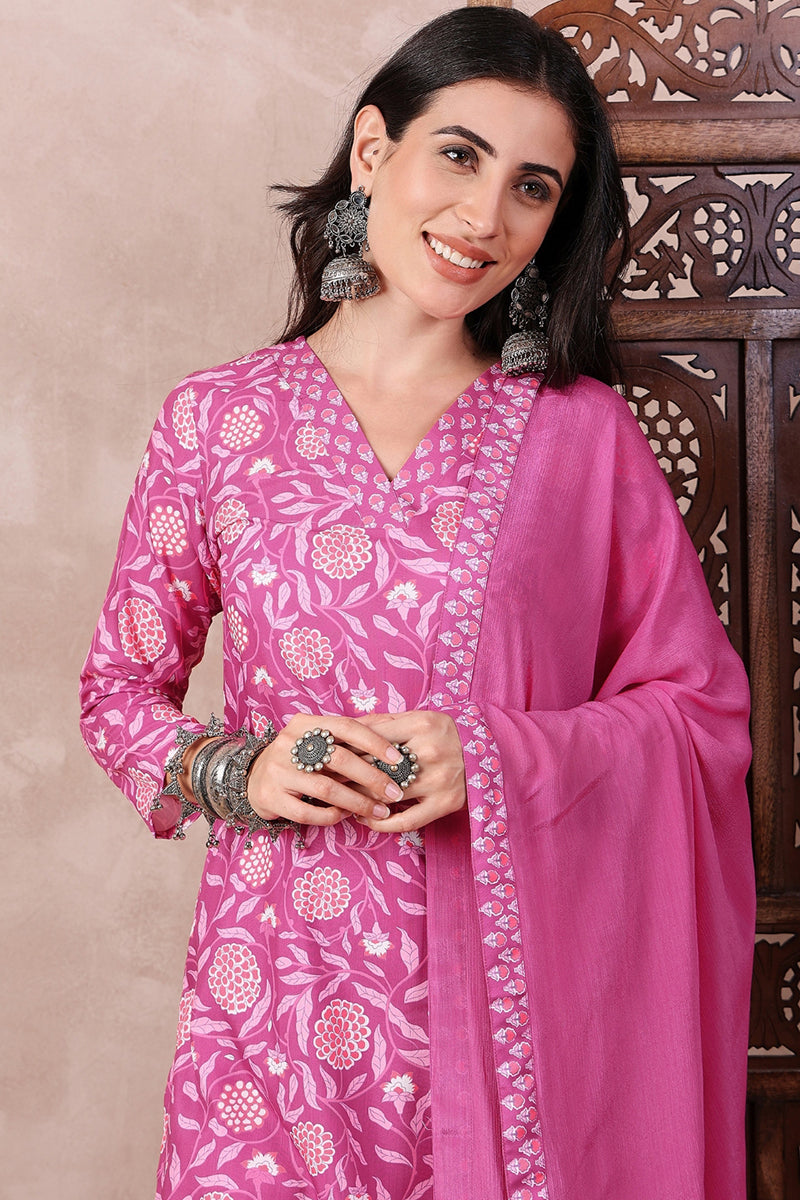 Pink Rayon Blend Floral Printed Straight Salwar Bottom Suit Set VKSKD2