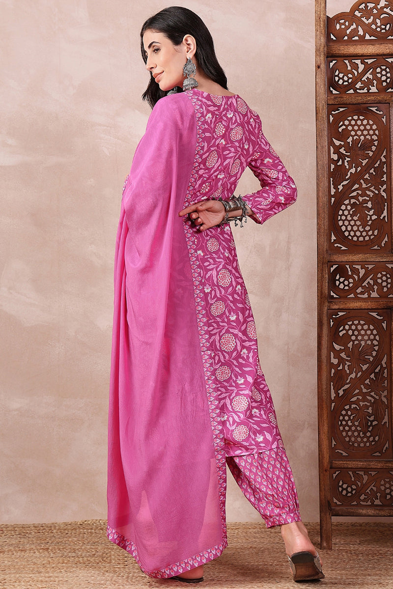 Pink Rayon Blend Floral Printed Straight Salwar Bottom Suit Set VKSKD2