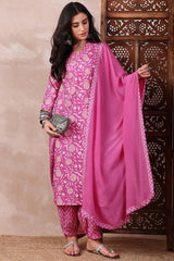 Pink Rayon Blend Floral Printed Straight Salwar Bottom Suit Set VKSKD2244