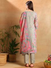 Women Green Rayon Blend Ethnic Motifs Printed Straight Kurta Trousers With Dupatta-VKSKD2251