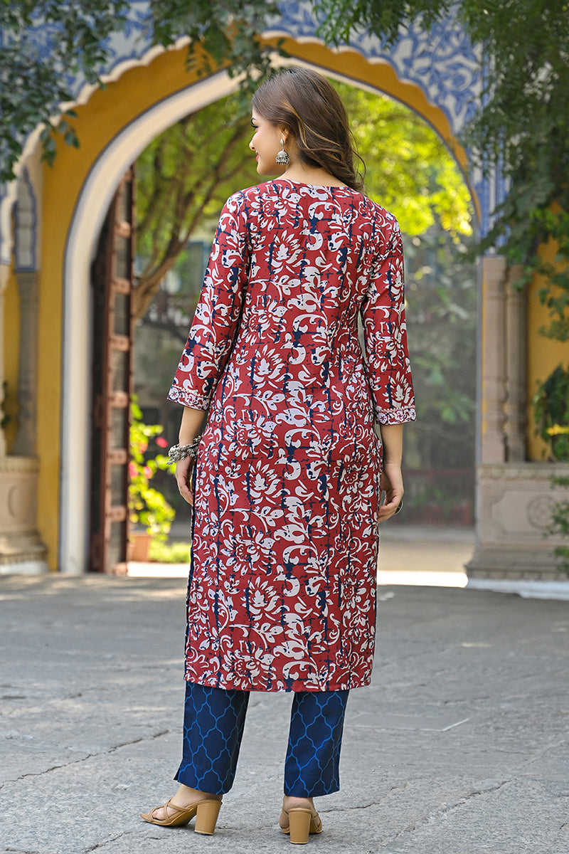 Maroon Rayon Blend Ethnic Motifs Printed Straight Suit Set VKSKD2285 |