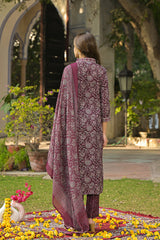 Burgundy Rayon Blend Floral Printed Straight Suit Set VKSKD2293