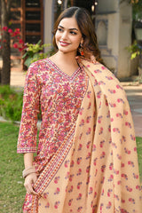 Cream Rayon Blend Floral Printed Straight Kurta Suit Set VKSKD2322